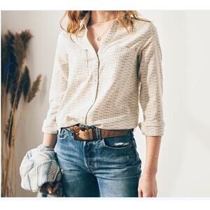 Hatley Dylan Women’s Long Sleeve Snap Up Shirt White/Blue Ikat Hatch